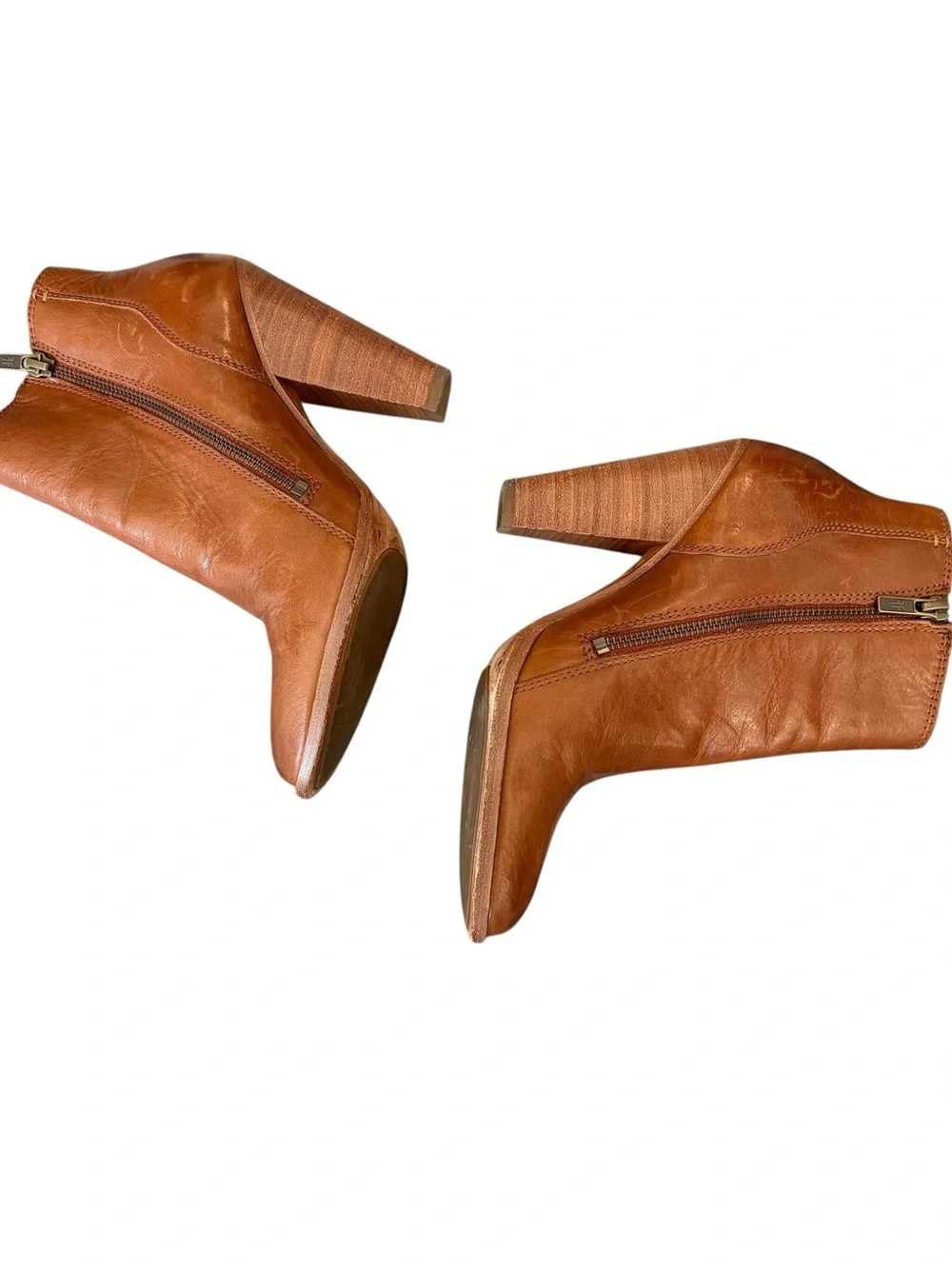 Frye Remy Chelsea Leather Boot.  Cognac Leather Ankle Booties with Stacked Heel